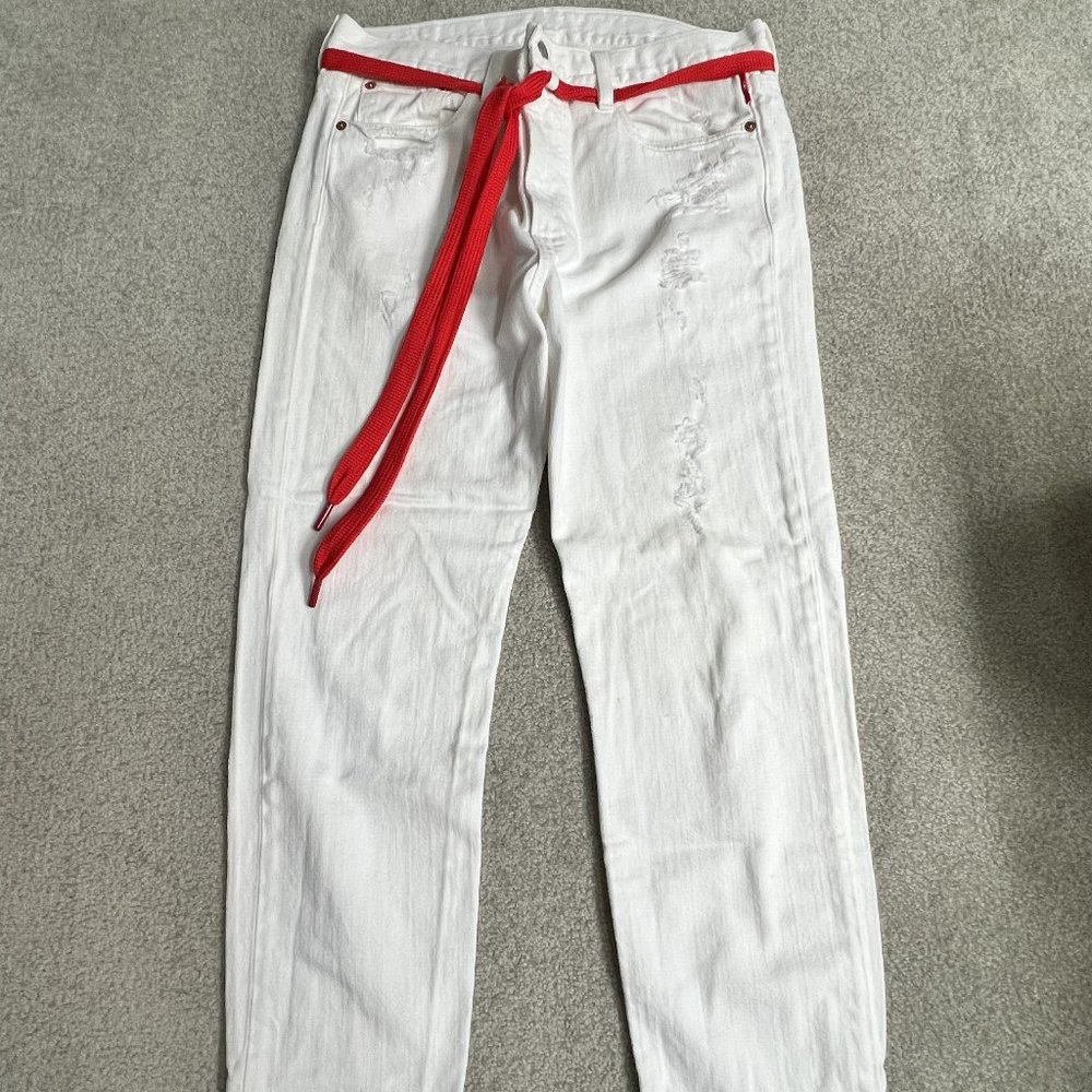 Denimist: Harper Belted Distressed High-rise Straight Jean (size 24)